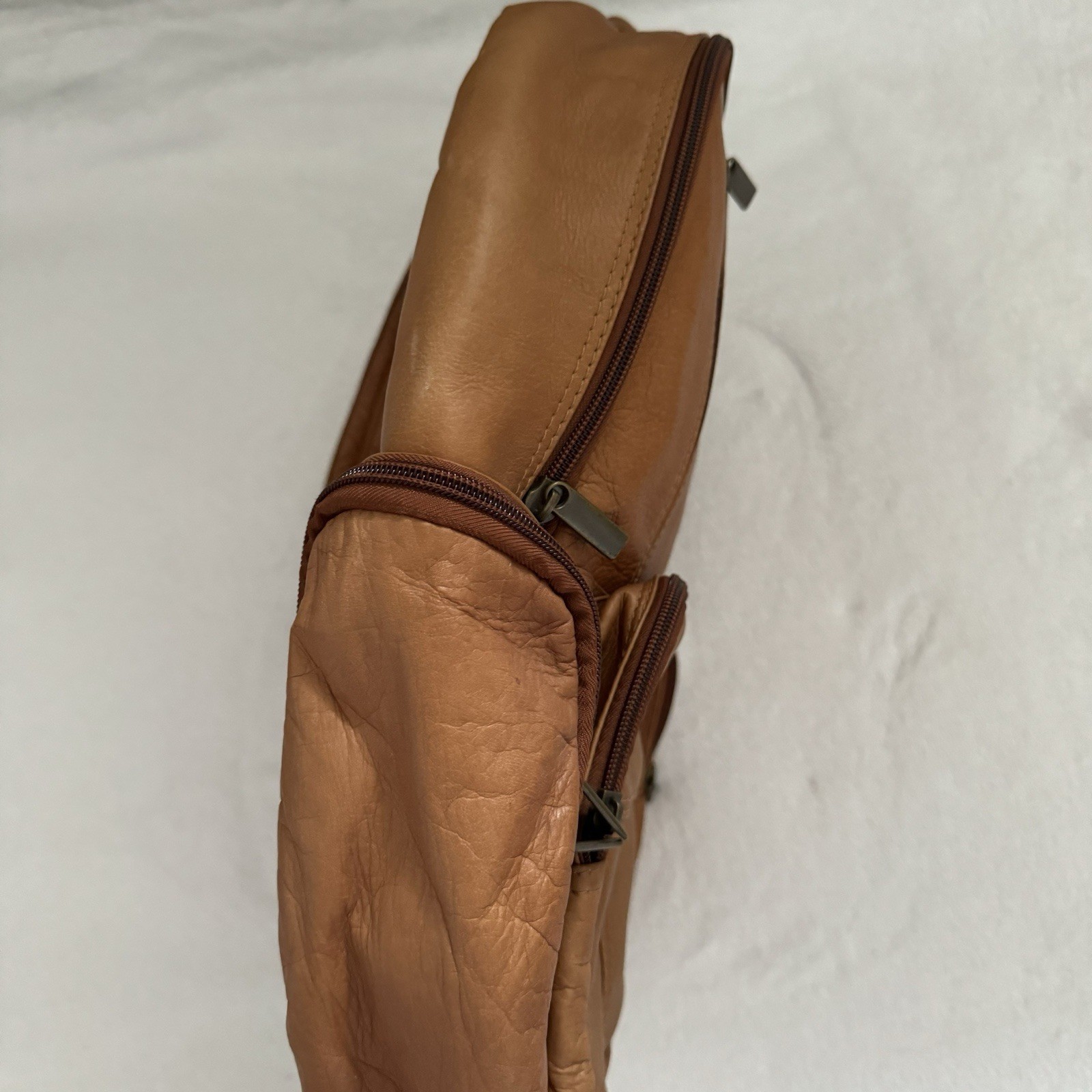 Vintage Camel Brown Genuine Leather Backpack Made In Colombia Unbranded