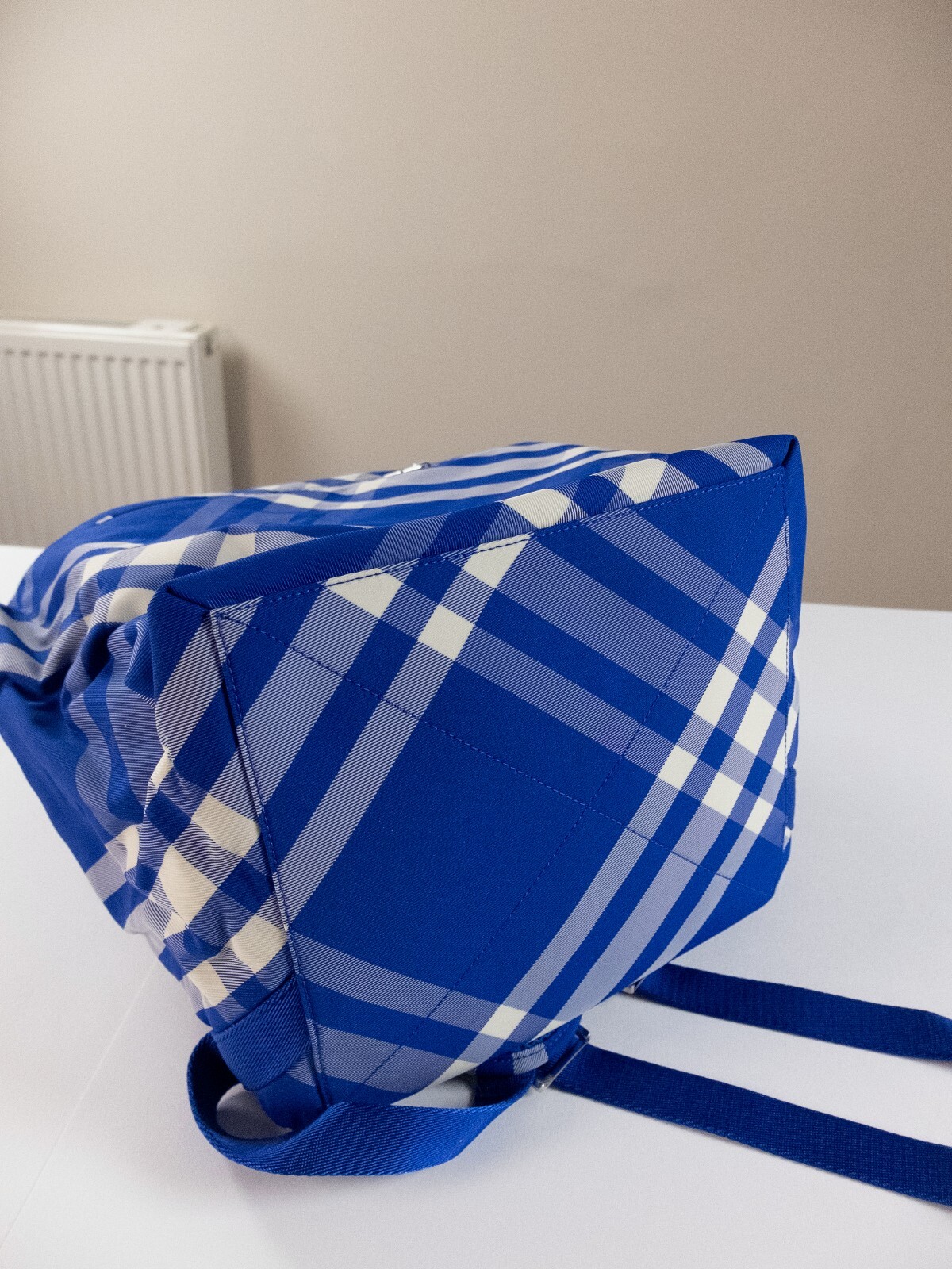 (NO CUSTOMS TAX) BURBERRY blue & white check roll-top nylon backpack authentic