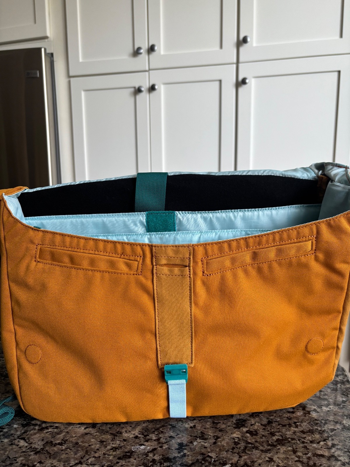Cotopaxi Chuspa 15L Mustard Yellow Teal Messenger Laptop Travel Bag