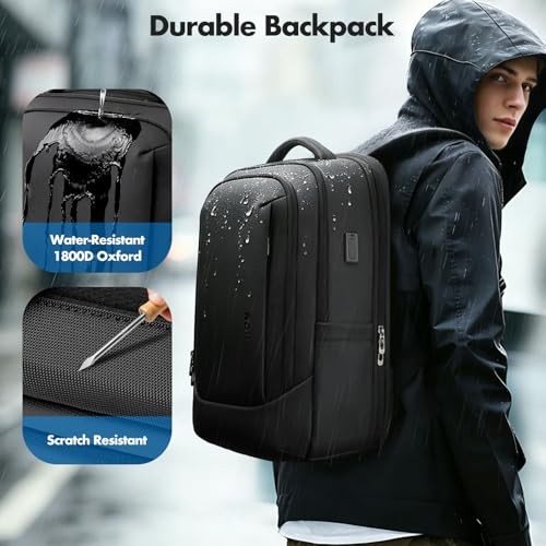 Expandable 16 Inch Laptop Backpack 40L Black USB Port Carry On