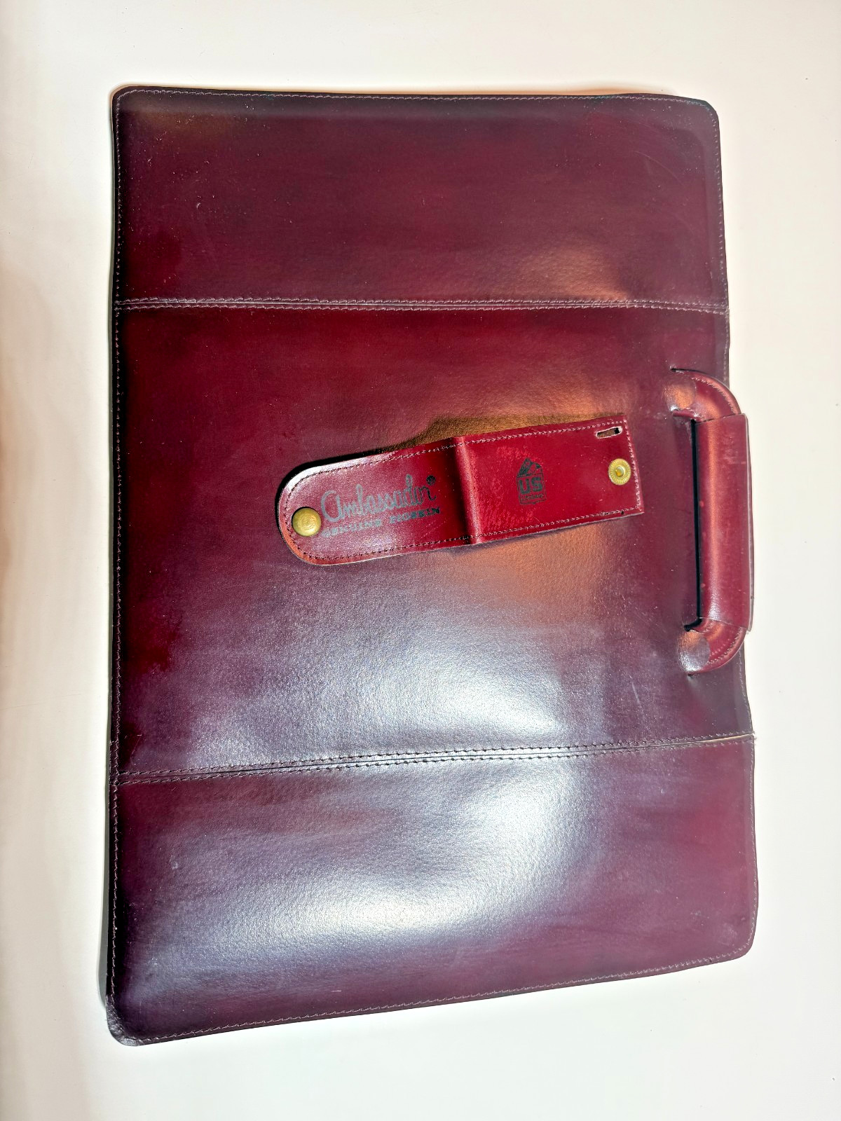 Vintage AMBASSADOR Burgundy Genuine Pigskin Leather Laptop Attaché Made in Roman