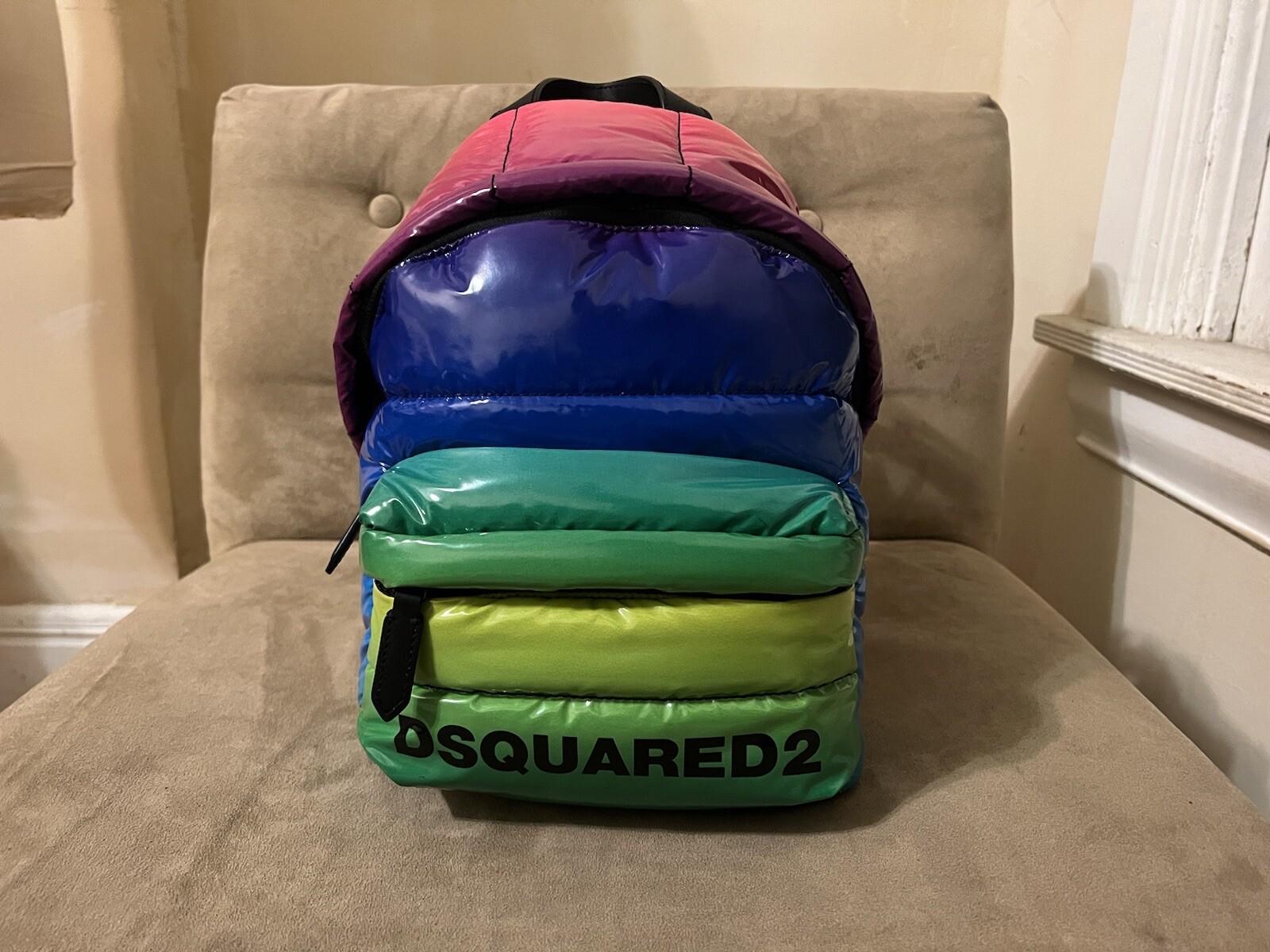 DSQUARED² VERY RARE RAINBOW MULTICOLOR PUFFER SIGNAGTURE SMALL BACKPACK D2
