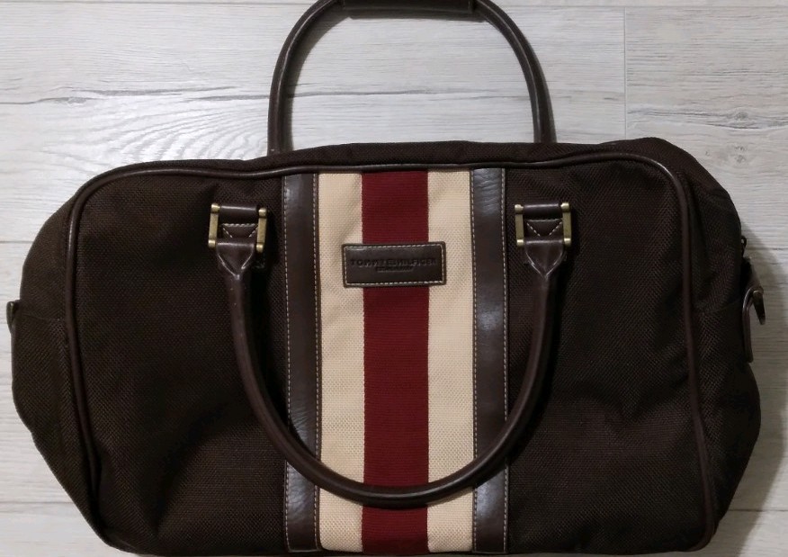 Genuine Mens Tommy Hilfiger Brown Canvas Leather 18″ Weekender Travel Bag