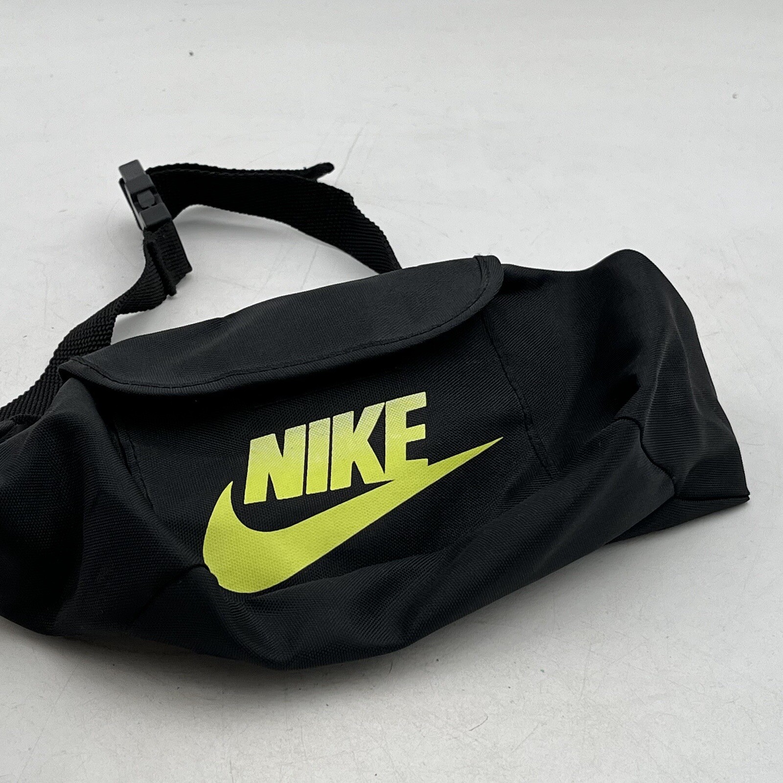 VTG Nike Waist Shoulder Hip Sling Bag Fanny Pack Big Swoosh Check Black Neon Y2K