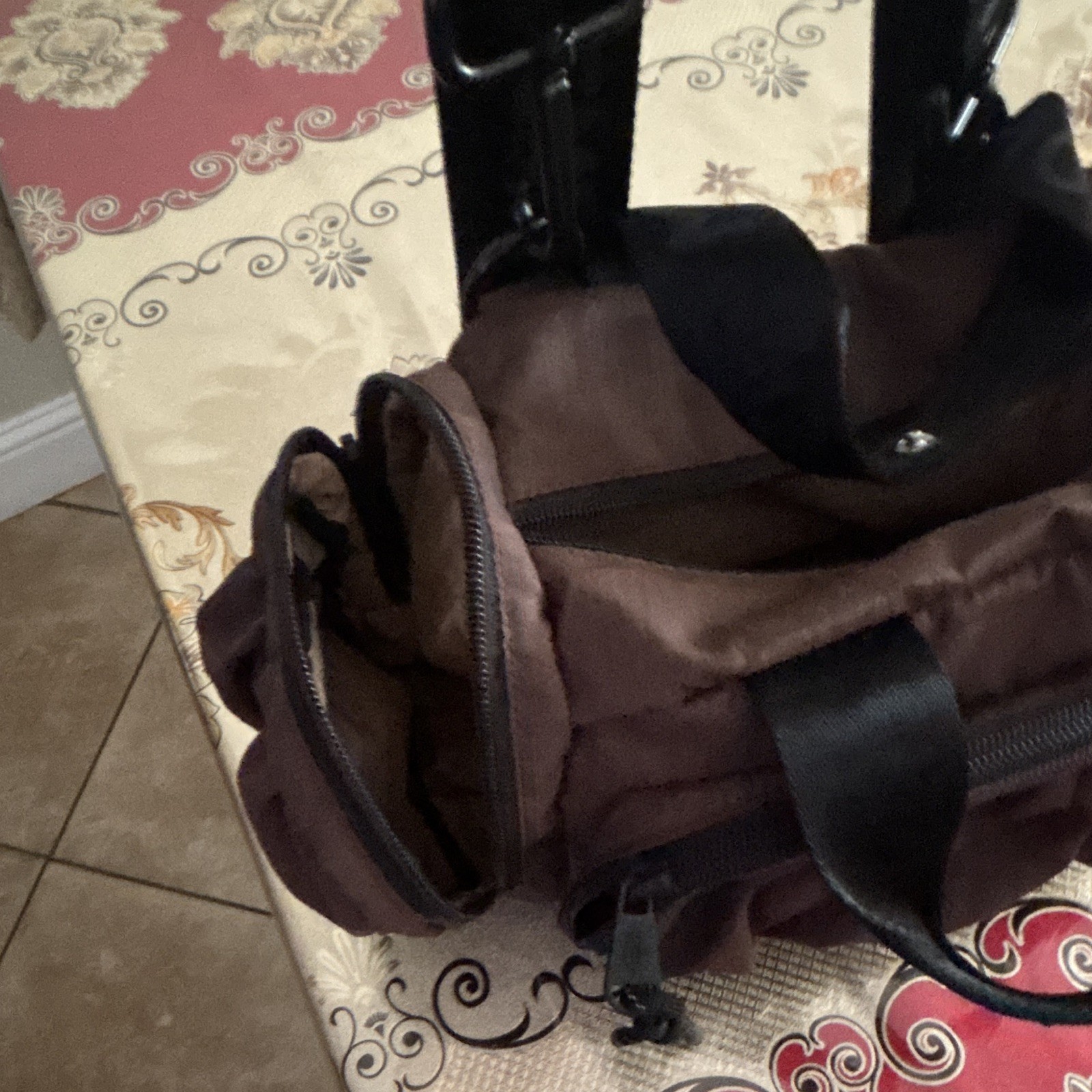 Men’s Brown & Black Duffle Bag Zip Closure Shoulder Strap Outer Pockets
