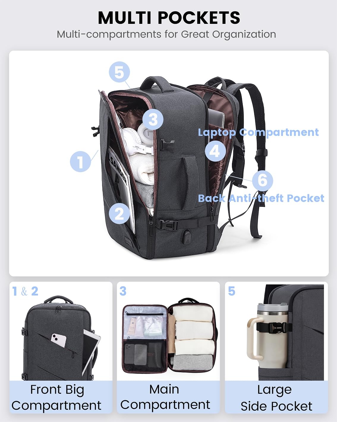 Travel Backpack, 40L Extra Large Backpack, Carry on Backpack 17 Inch with USB…