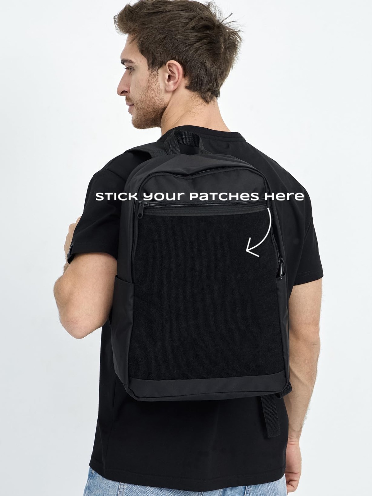 Unisex Large Black Backpack with Sticker & Patches Area, Ideal for Laptop, Tr…