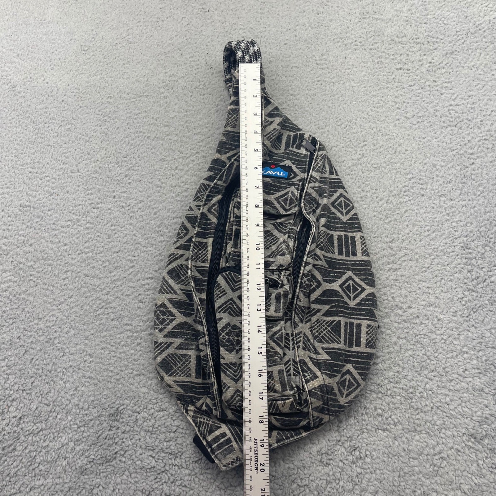 Kavu Rope Bag Gray Black Geometric Tribal Canvas Sling Backpack Unisex Crossbody