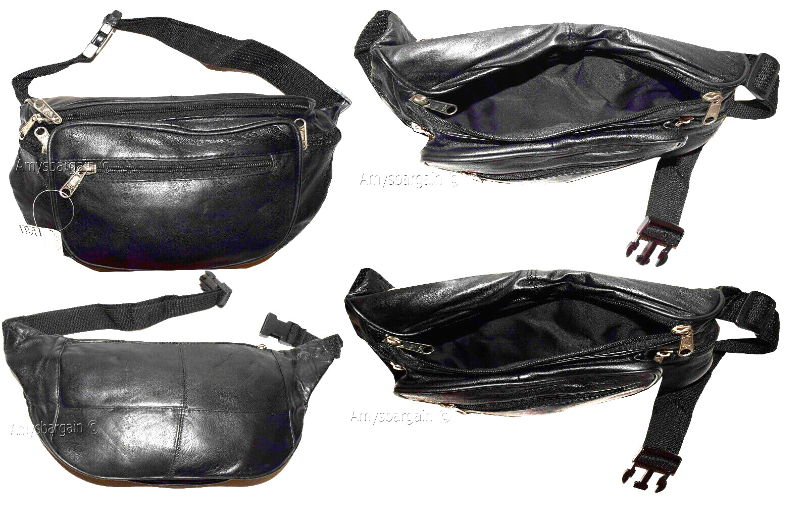 New Large Leather waist pouch. Black waist bag, leather bag, Jumbo Fanny pack BN