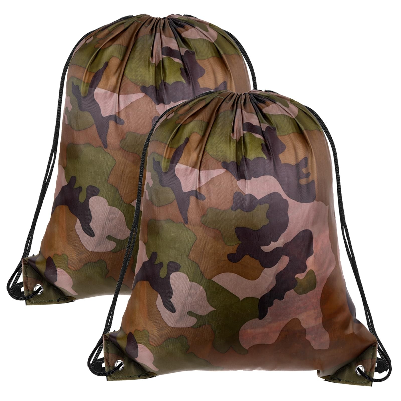 salbsever 2PCS Camo Bag Drawstring Backpack Draw String Bag 13.8 16.5 Inch Camo