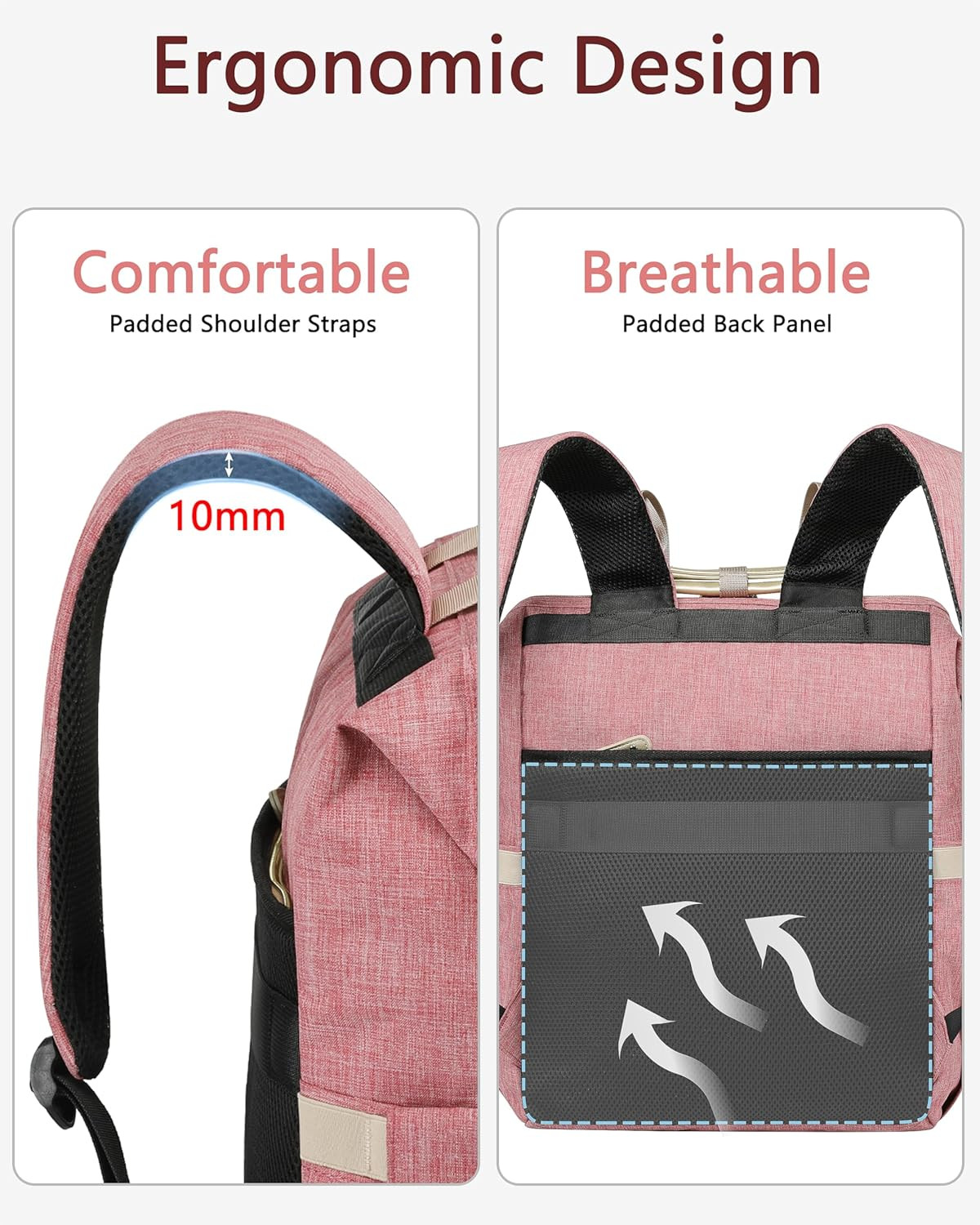 Backpack for Women,Wide Open Work Large Student Bookbag for 15.6 Inch Laptop,Doc