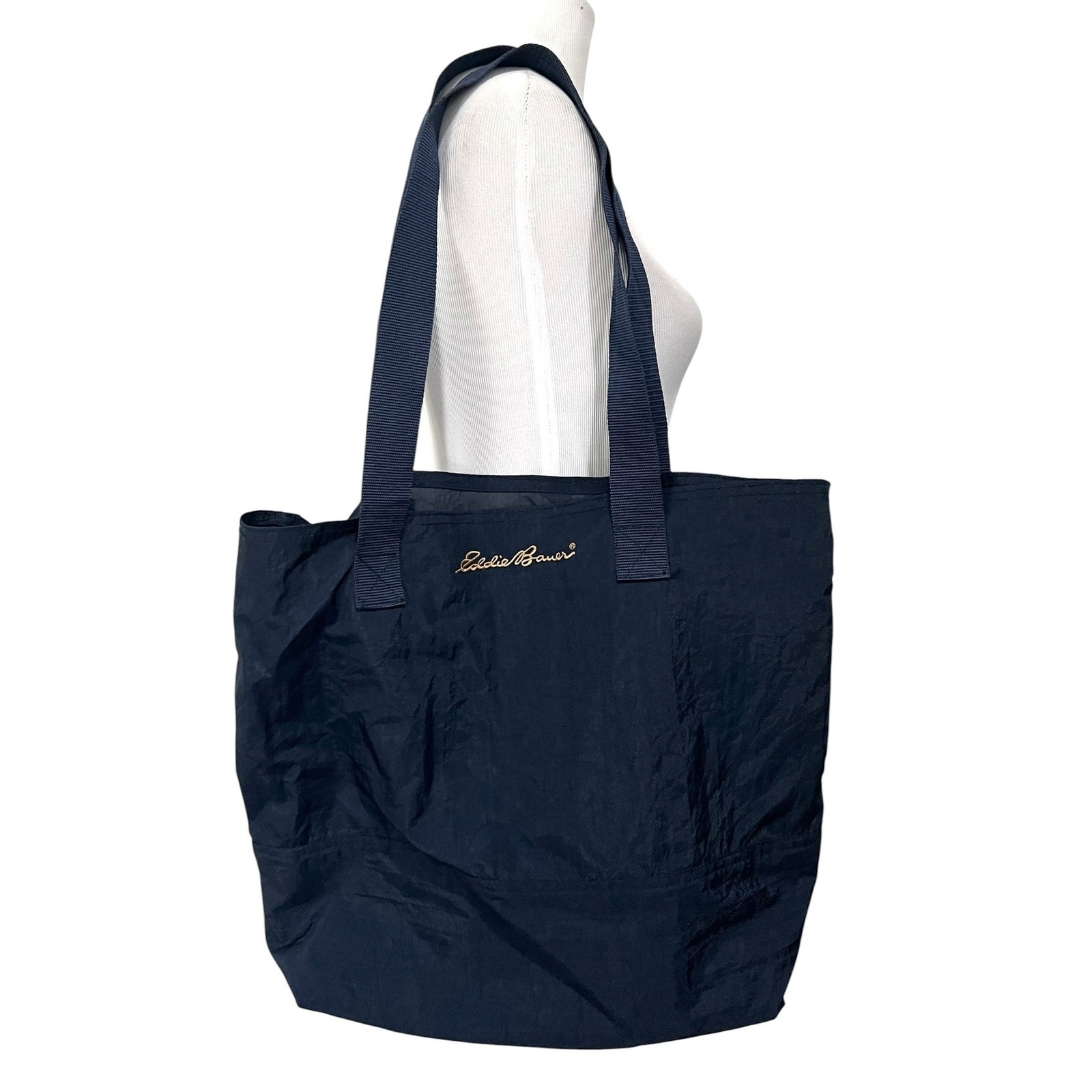 Eddie Bauer Nylon Tote Shoulder Bag Navy Blue Open Top Lightweight