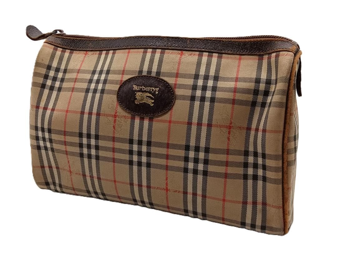 Authentic Burberrys Vintage Nova Plaid Clutch Bag Brown 15cm x 24cm x 5cm Damage