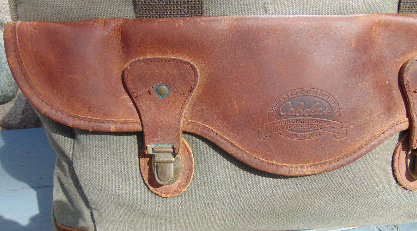 Vintage CABELA’S Olive Green Canvas & Leather Satchel Travel Bag Carry-on Pack