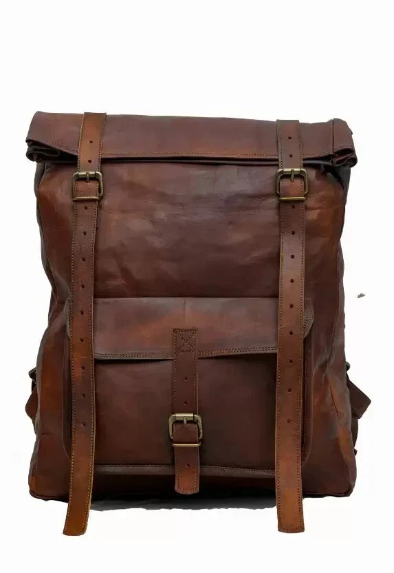 24″ Men X Large Vintage Real Explore Leather Bag Rucksack Backpack Dark Brown