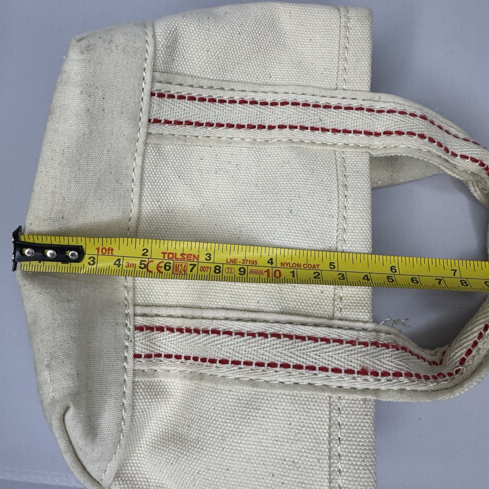 Vintage Micro Mini LL Bean Boat Tote Bag White Red Stitch Double Handle 5-1/2″