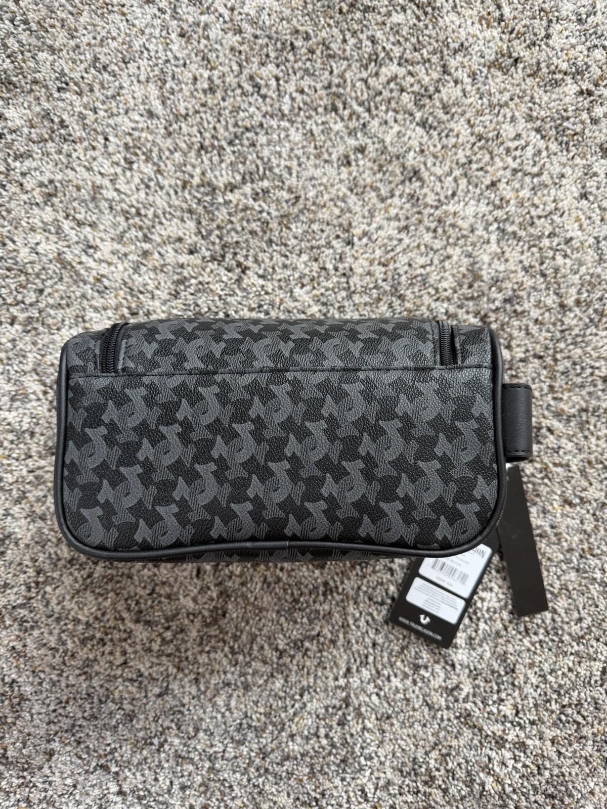True Religion Aukka Black Houndstooth Toiletry Dopp Kit Bag W/ 2 Travel Bottles