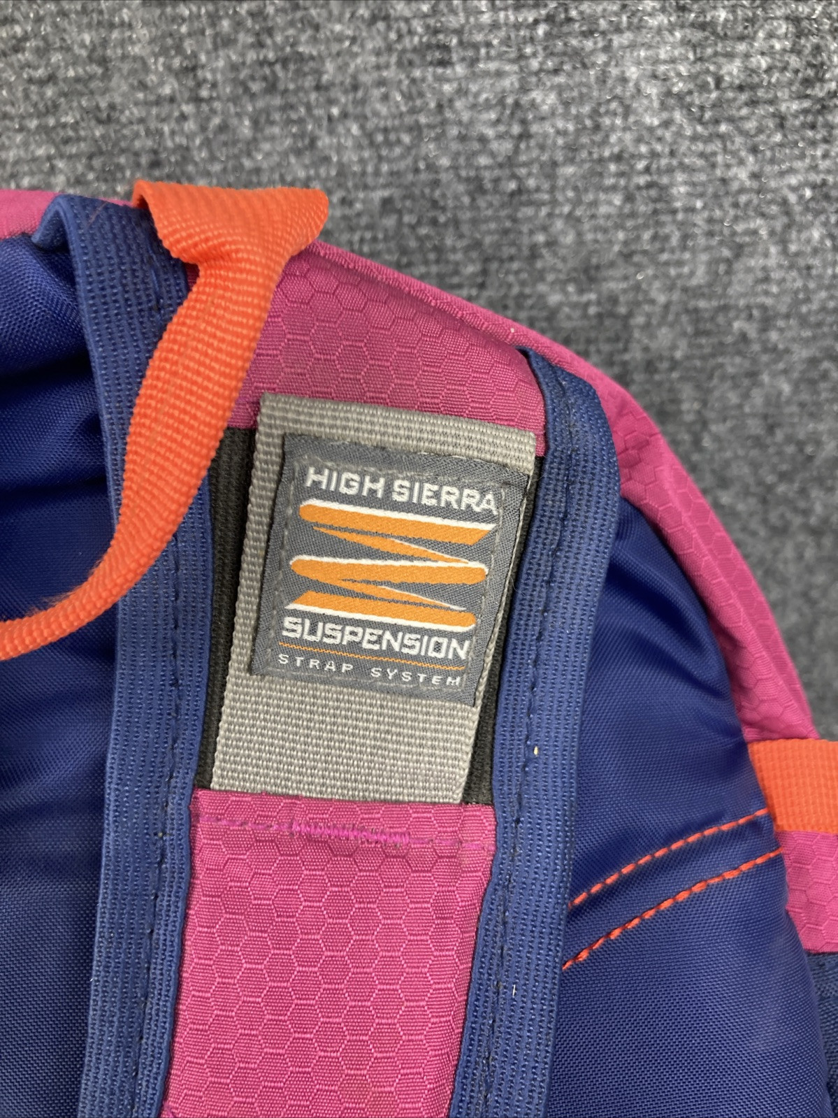 High Sierra Fuchsia & Navy Tech Spot Suspension Padded Strap System Backpack EUC