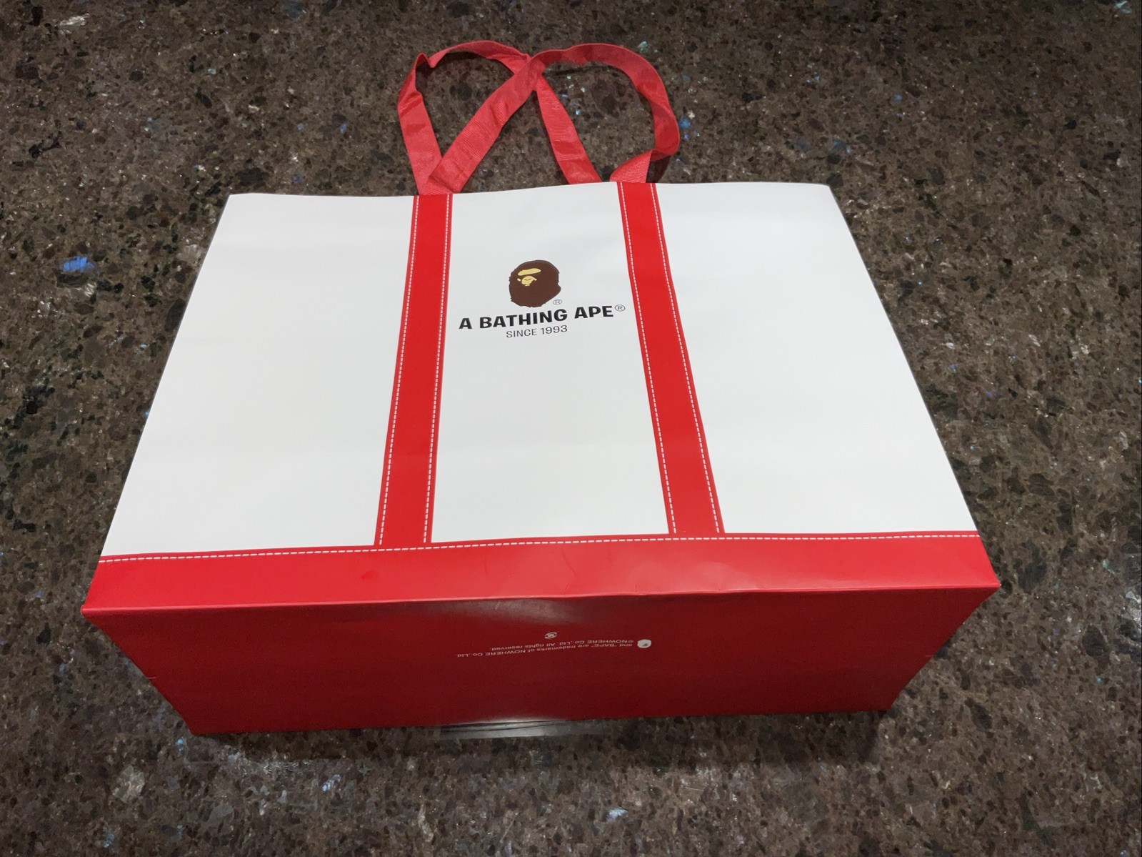 A Bathing Ape Shopping Bag, Red & White, 15.5” x 12.5” x 6.5” Free Shipping