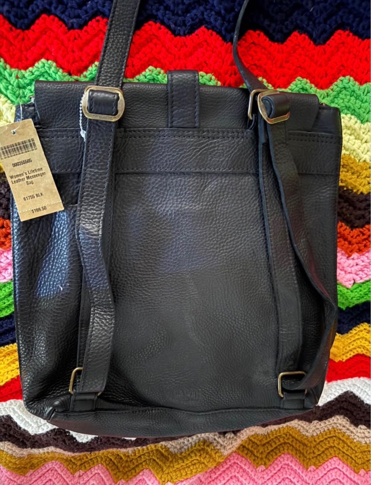 DULUTH TRADING CO. Lifetime Leather Black Convertible Backpack Crossbody Bag