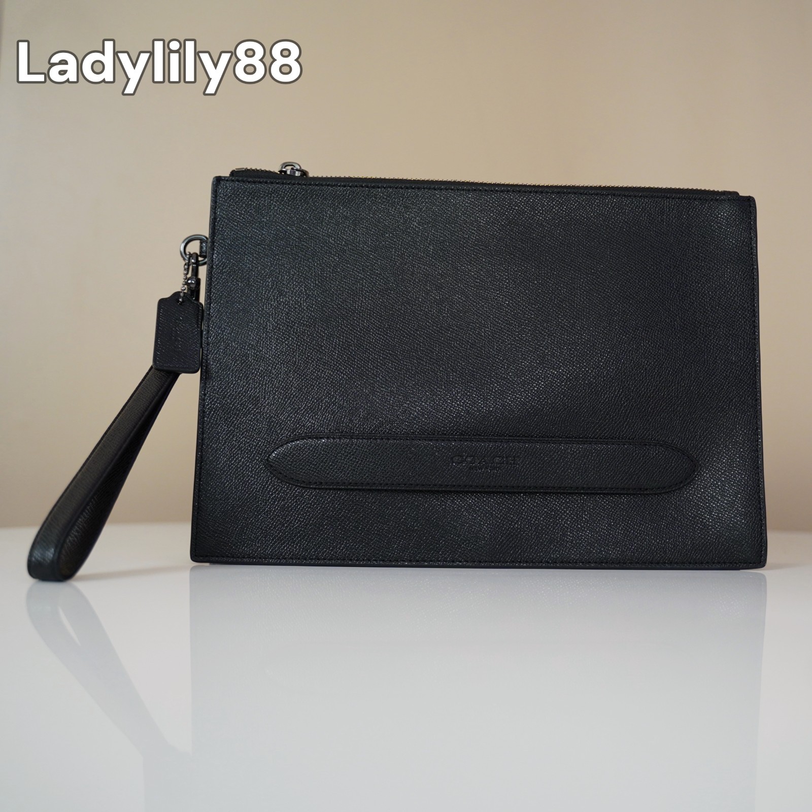 NWT Coach 68154 Structured Pouch Crossgrain Leather Black Antique Nickel Black