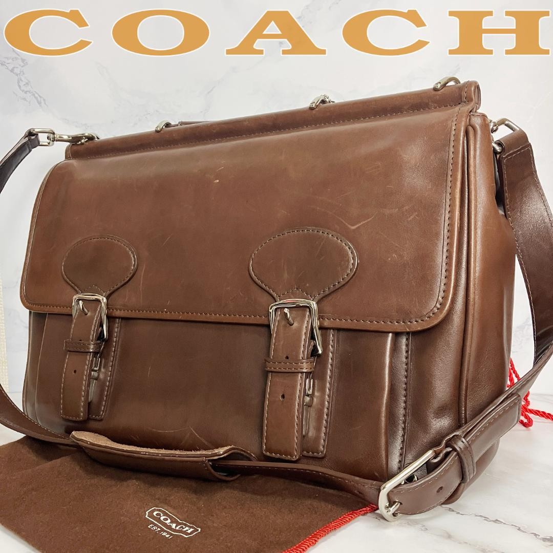 COACH 2way Leather Business Briefcase 5235 Dark Brown 43cm 30cm 14cm Authentic