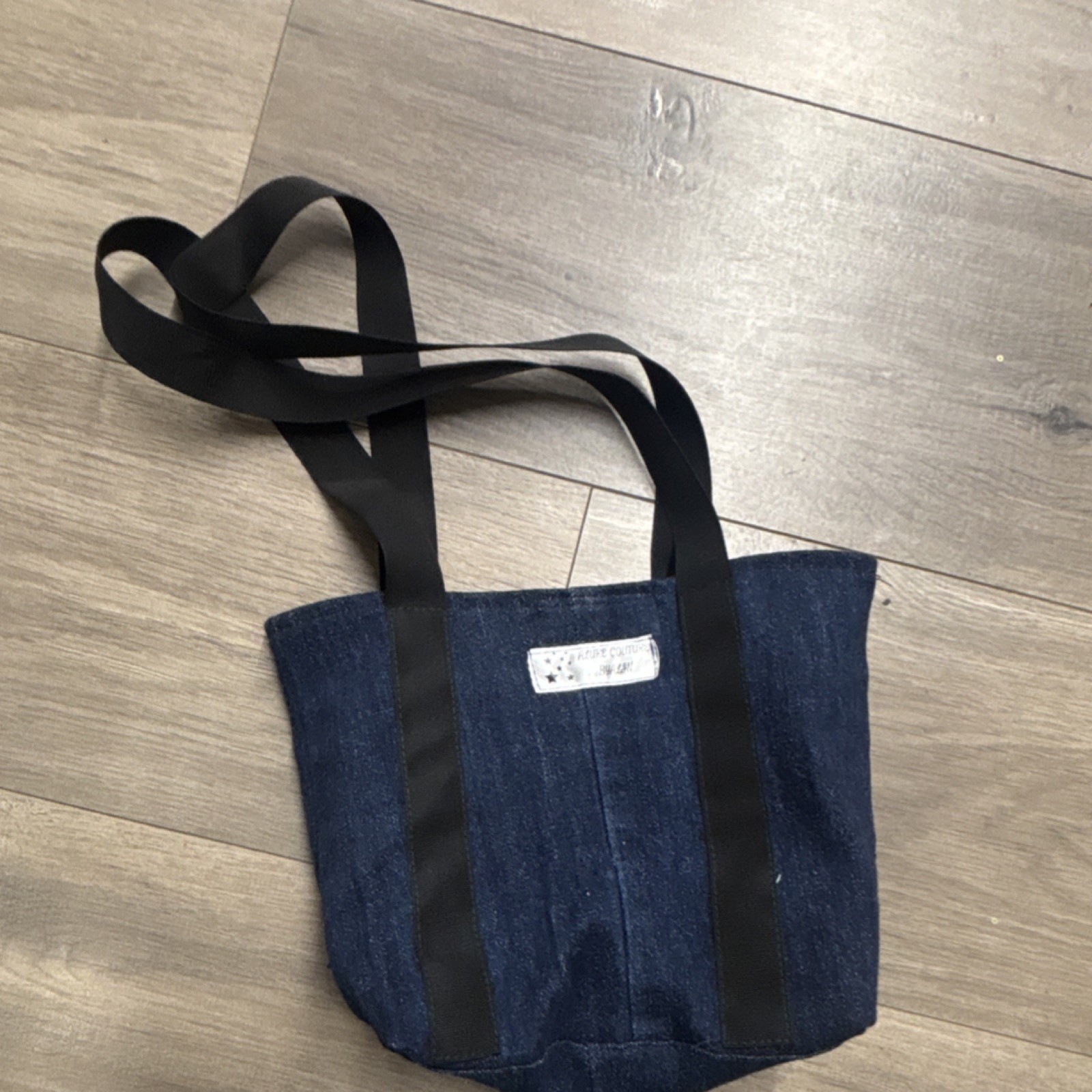 Denim mini Tote Bag Animal Print Lining Shoulder Strap Blue Black Brown