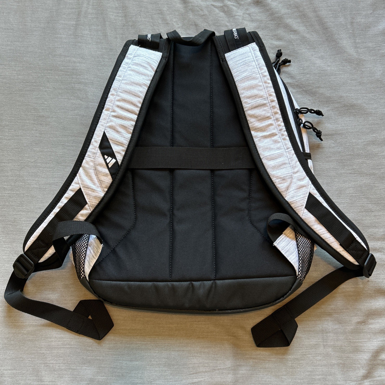 Adidas Prime 7 Backpack White Black fits 17″ Laptop Zippered Holds 32 oz Bottles
