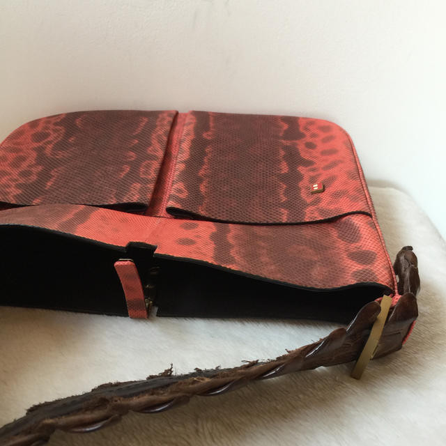 BALLY unique Crocodile Python Red Brown shoulder bag 30×24×4cm