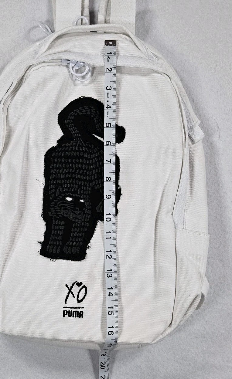 Puma x The Weeknd White Backpack Black Cat Patch OSFA Travel 075538-02 New NWT