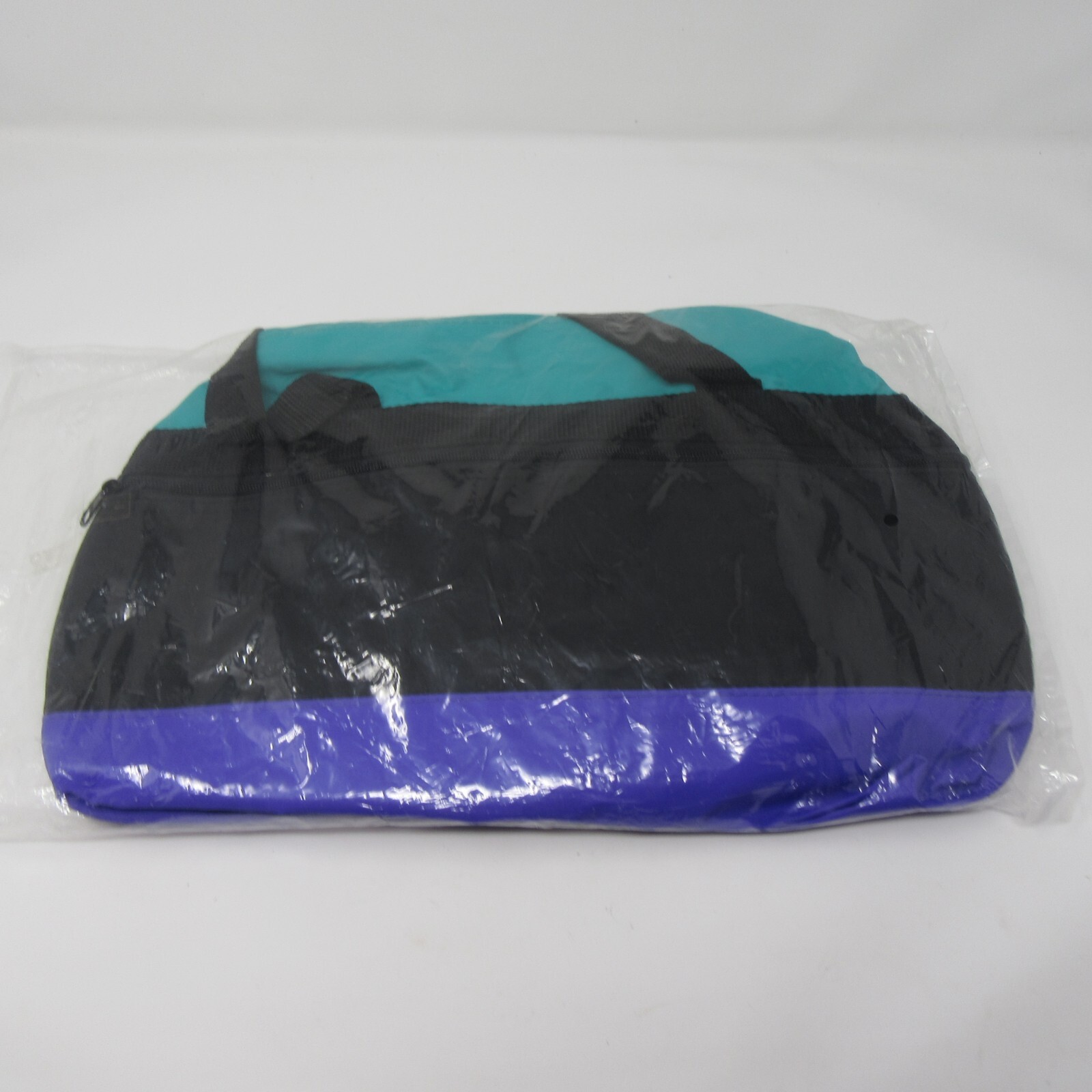 Black Teal Purple Duffle Bag Small w/ Shoulder Strap Handles Nylon Vtg 1980s