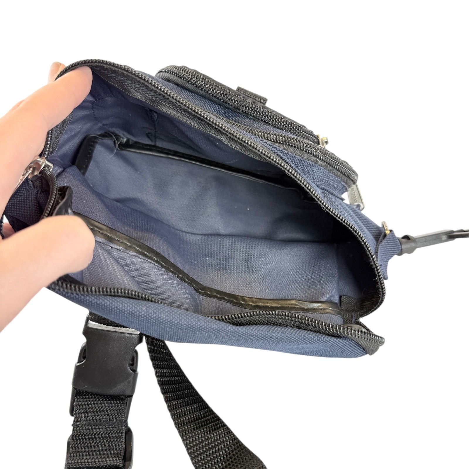 Vintage EastSport Navy Blue Fanny Pack Waist Belt Bag 3 Pouch 90s Y2K