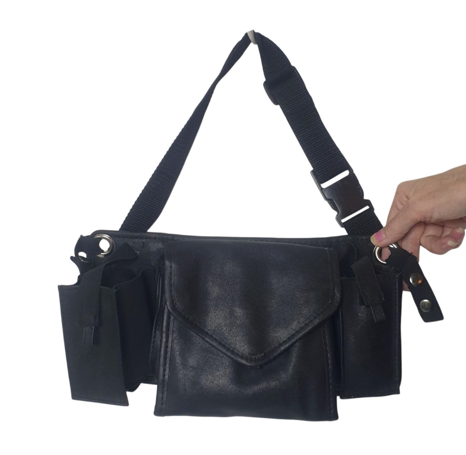 Mens Black Leather Waist Fanny Pack Belt Bag Travel Hip Utility Bag 12×6.5