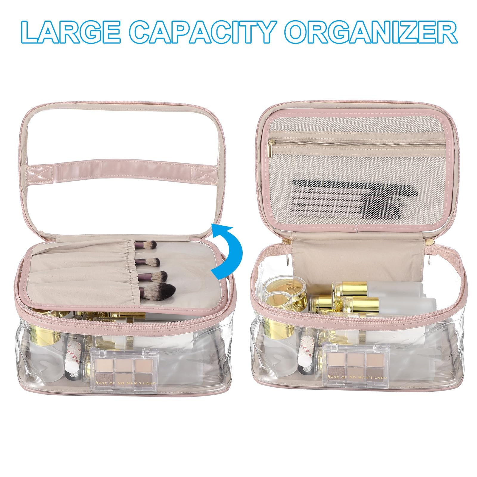PATIKIL Clear Toiletry Bag, Waterproof Travel 9.25 x 6.1 x 5.12 inch, Pink