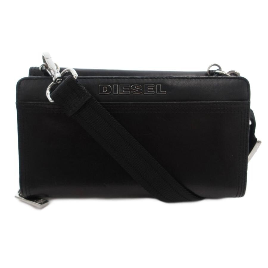 DIESEL Shoulder Wallet Leather Black Magnetic Zip Closure Mens
