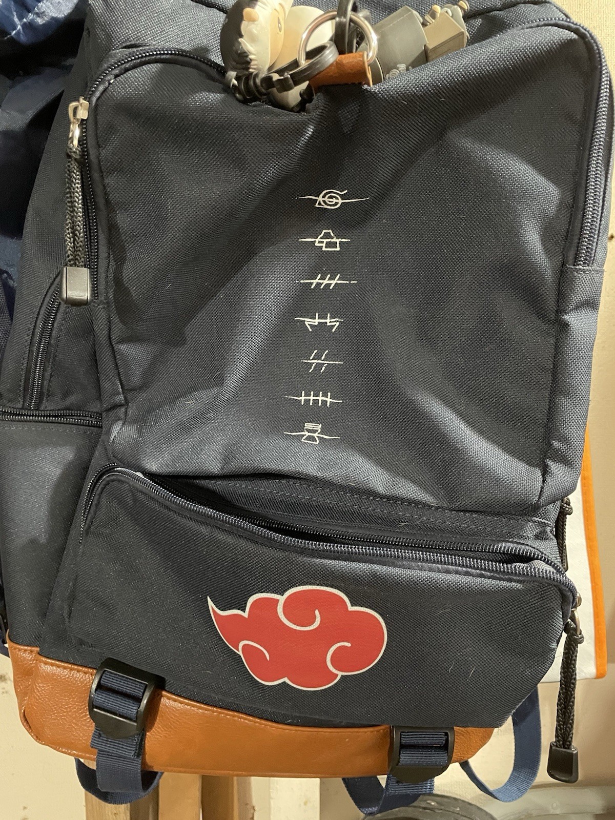 MEITE BOSHI Anime Bear Backpack Black Red Cloud Patch Zip Adjustable Strap