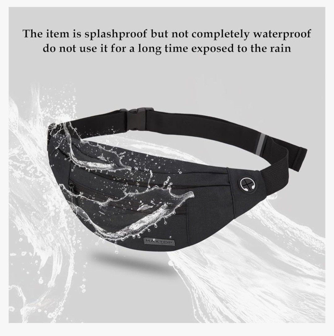 Crossbody Adjustable Belt Bag Hesdphone Jack 4 Zipper Pockets Reflective