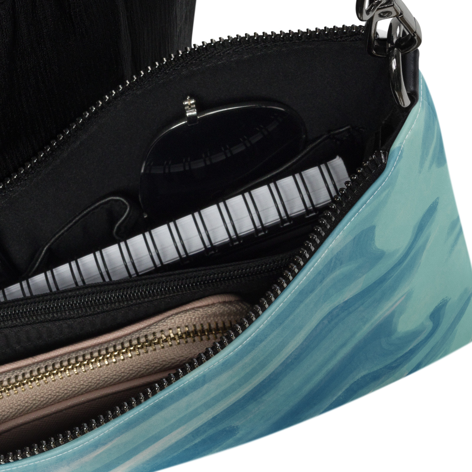 Womens Wristlet Purse Aqua Abstract Print Crossbody Shoulder Bag Detach Strap