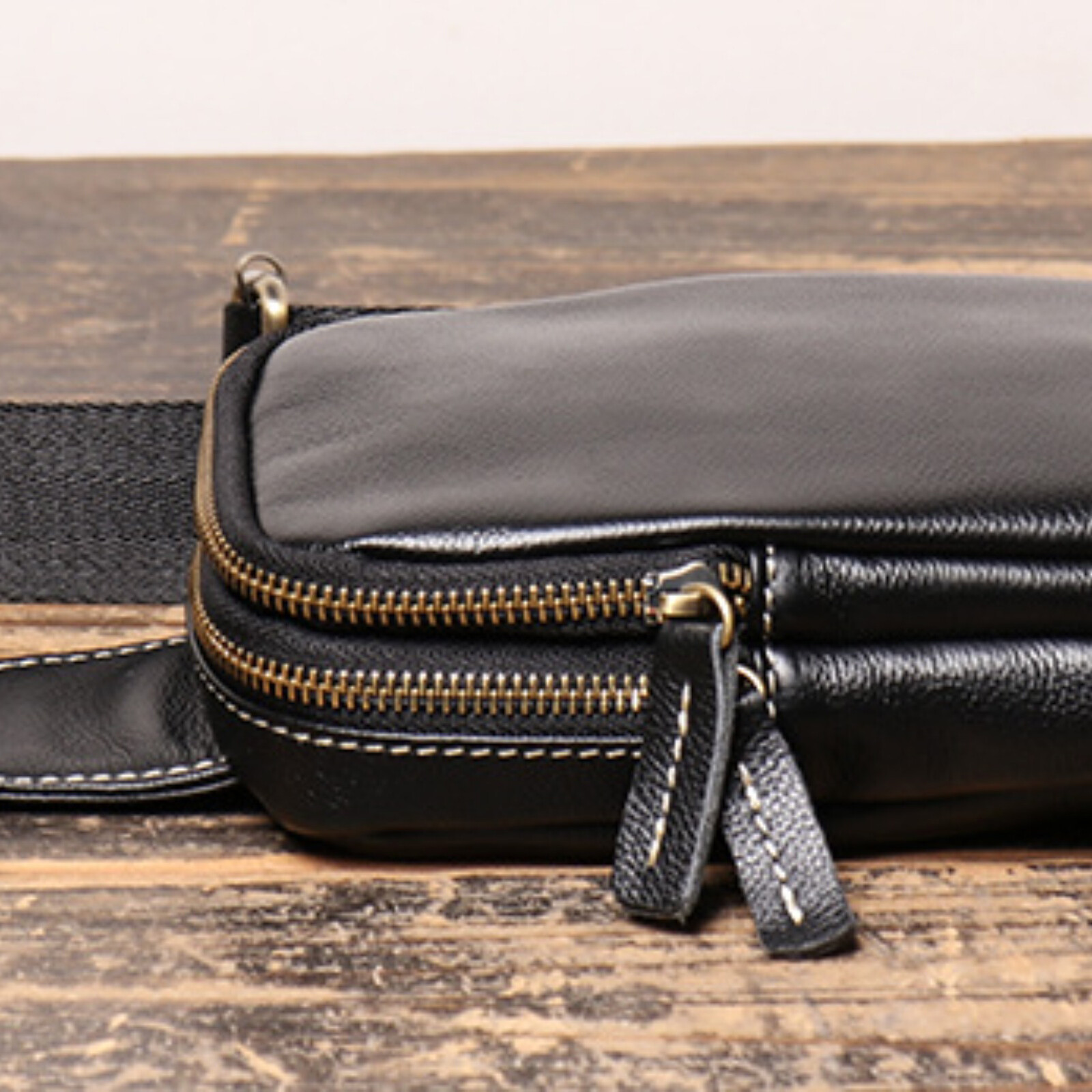 Men Black Leather Sling Bag Crossbody Shoulder Chest Pouch Small Travel Pack