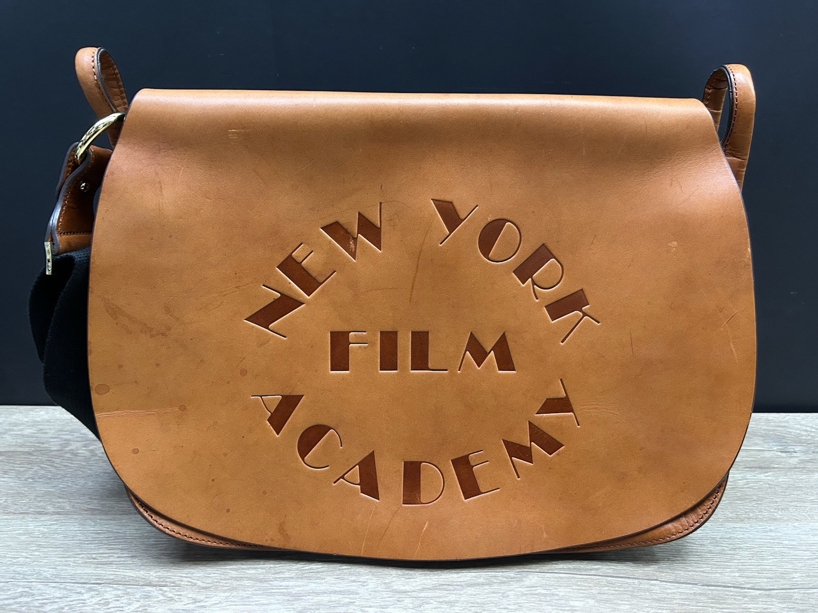 Vintage New York Film Academy Genuine Leather Cognac Portfolio Messenger Bag