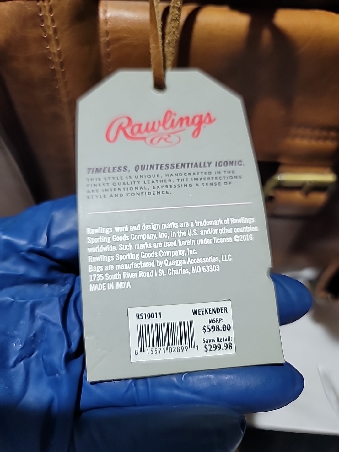 Rawlings Frankie Leather Duffle Bag Cognac Luggage Travel Weekender