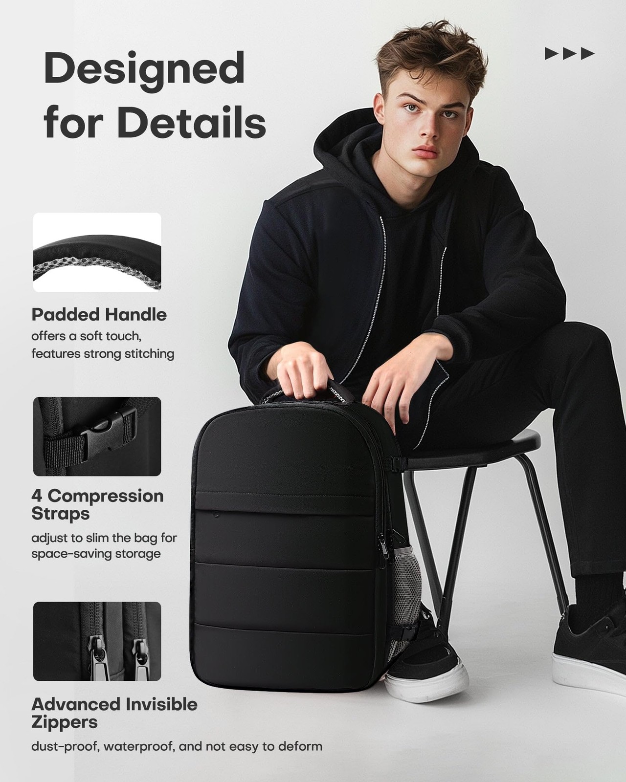 HOTOR Travel Backpack Flight Approved Bag Men Women, Medium Medium, Black