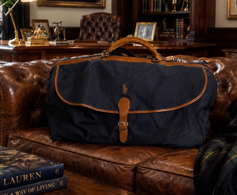 Vintage POLO RALPH LAUREN Boston Duffle Bag Canvas Leather Safari Weekender RRL