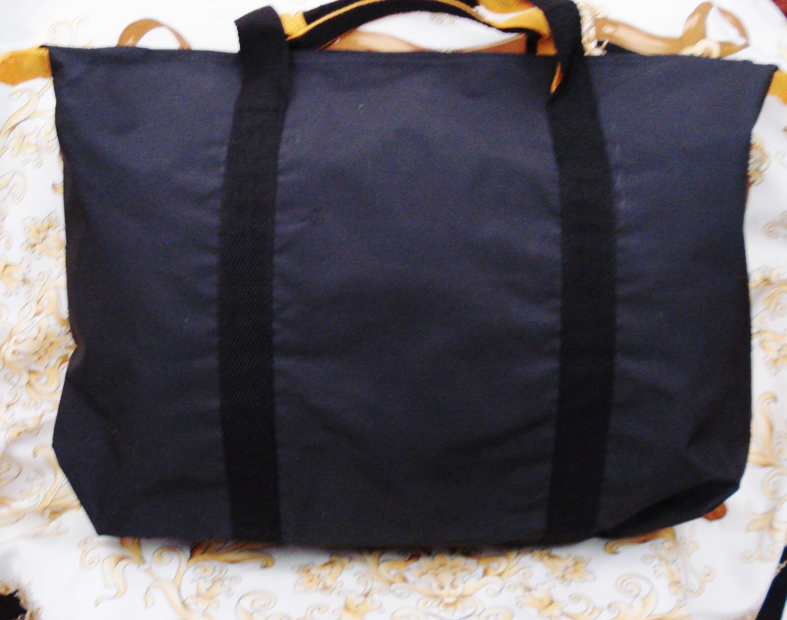 Bill Blass black nylon medium-size Tote Duffel bag with Gold Trim vintage