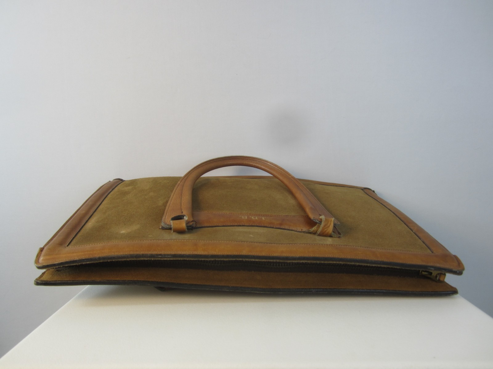 Vtg London Harness Co Boston Brown Tan Leather Suede Brief Case Handle Bag