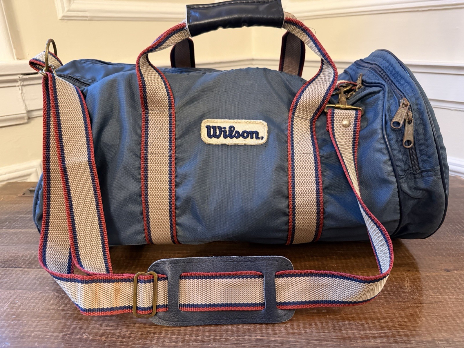 1980s Wilson “Heritage” Series Team Duffel Bag With Blue And Cream Leather Strap