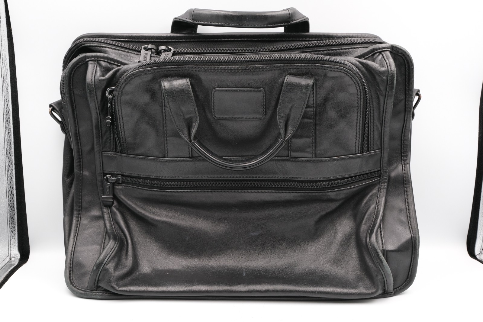 TUMI Alpha Black Leather Laptop Business Commuter Bag 9601D3