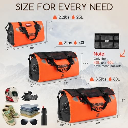 Waterproof Duffel Bag – Motorcycle Dry Bag Tail Bag with Large 40L Orange