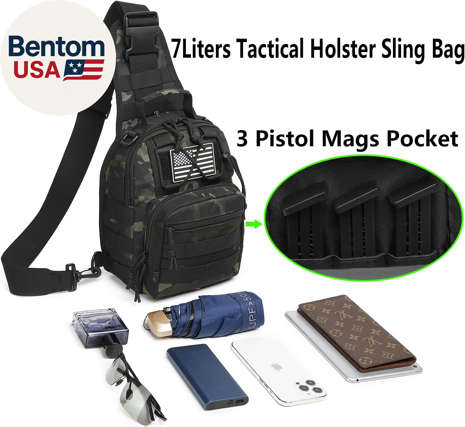 Small Tactical Sling Bag for Men with Holster Military EDC Shoulder Bag CCW Cros