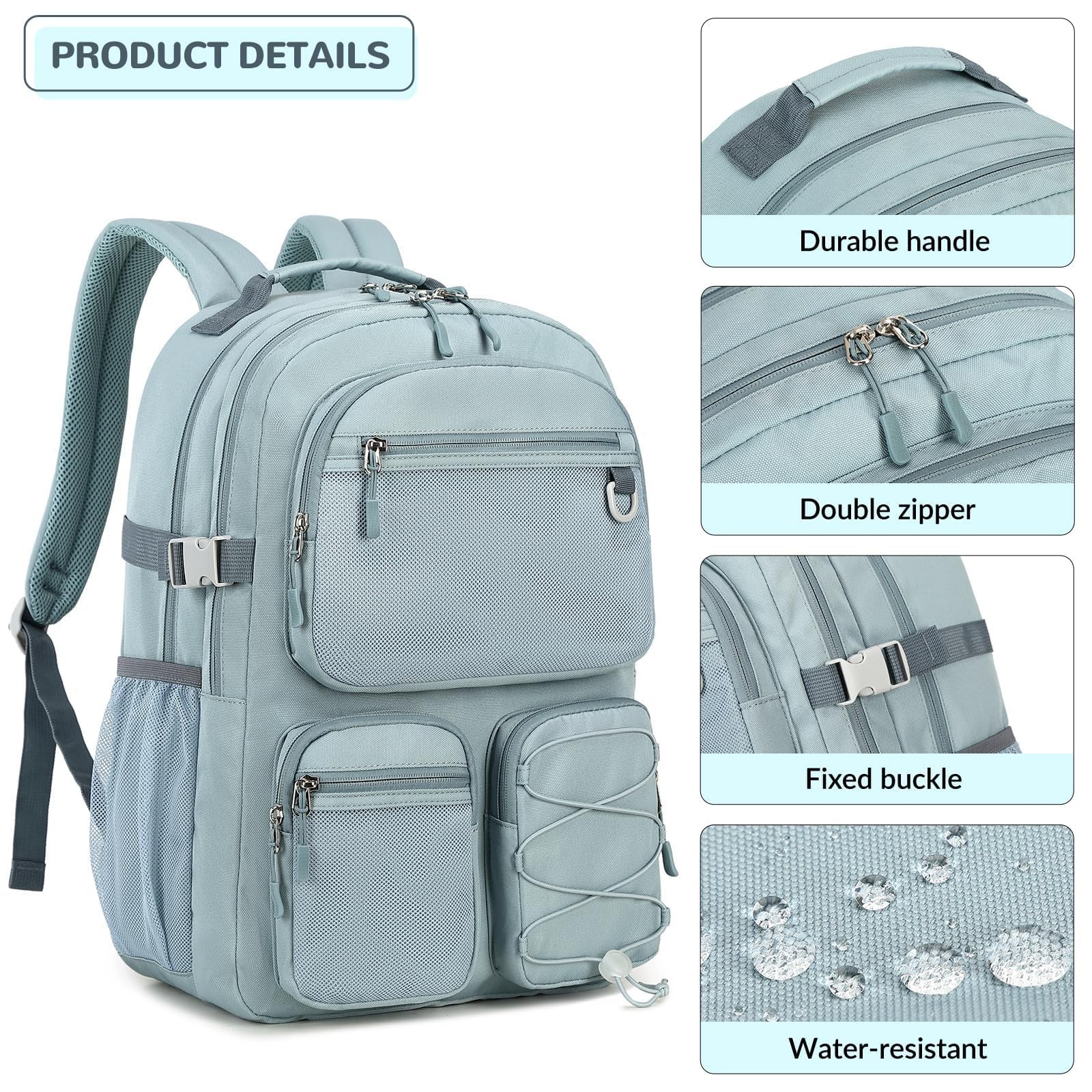Navy Geometry Multi Pocket Heavy Duty Backpack 15.6 Inch Laptop Compartment